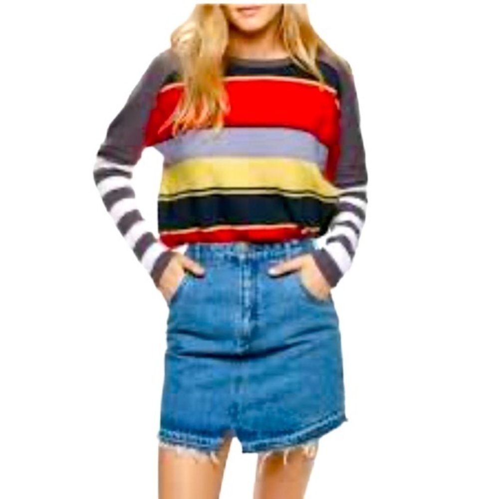 Free People Step Up Frayed Denim Skirt